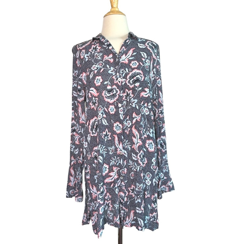 J. JILL Medium Lightweight Floral Long Sleeve Button Up Tunic Top Office Cottage